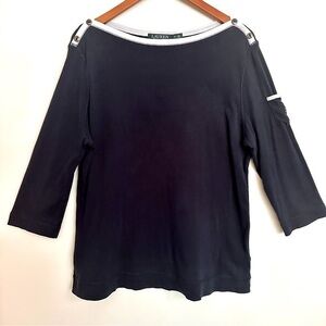 Lauren Ralph Lauren Navy Blue 3/4 Length Sleeve Top Size 2X